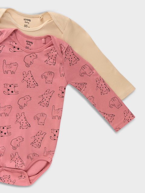 Sinsay Baby Girl's Beige & Pink Printed Pack Of 2 Bodysuits | Sinsay In Lebanon