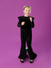 Sinsay Girl's Black Shimmer Ruffle Top and Wide-Leg Pants Set