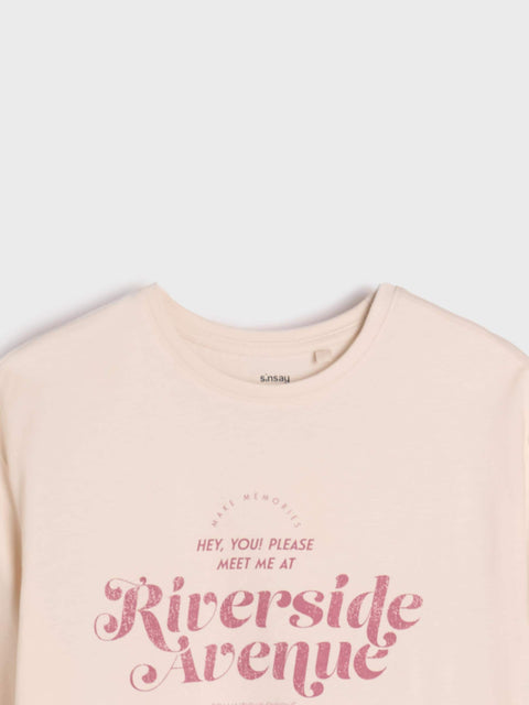 Sinsay Girl's Beige With Graphic Print T-Shirt | Sinsay in Lebanon
