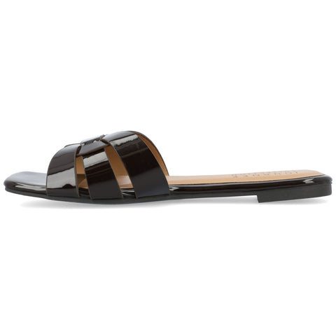 Journee Collection Women's Black Arrina Wide Width Slip On Slide Flat  Sandals  | Journee Collection  in Lebanon