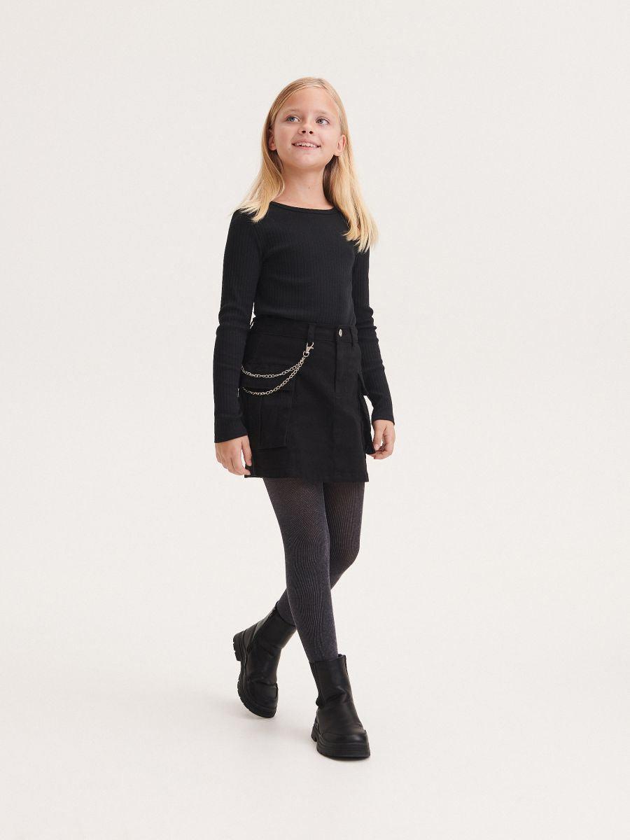 Reserved Girl's Black Ribbed Long Sleeve Blouse |Reserved In Lebanon
