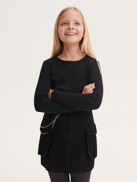 Reserved Girl's Black Ribbed Long Sleeve Blouse |Reserved In Lebanon