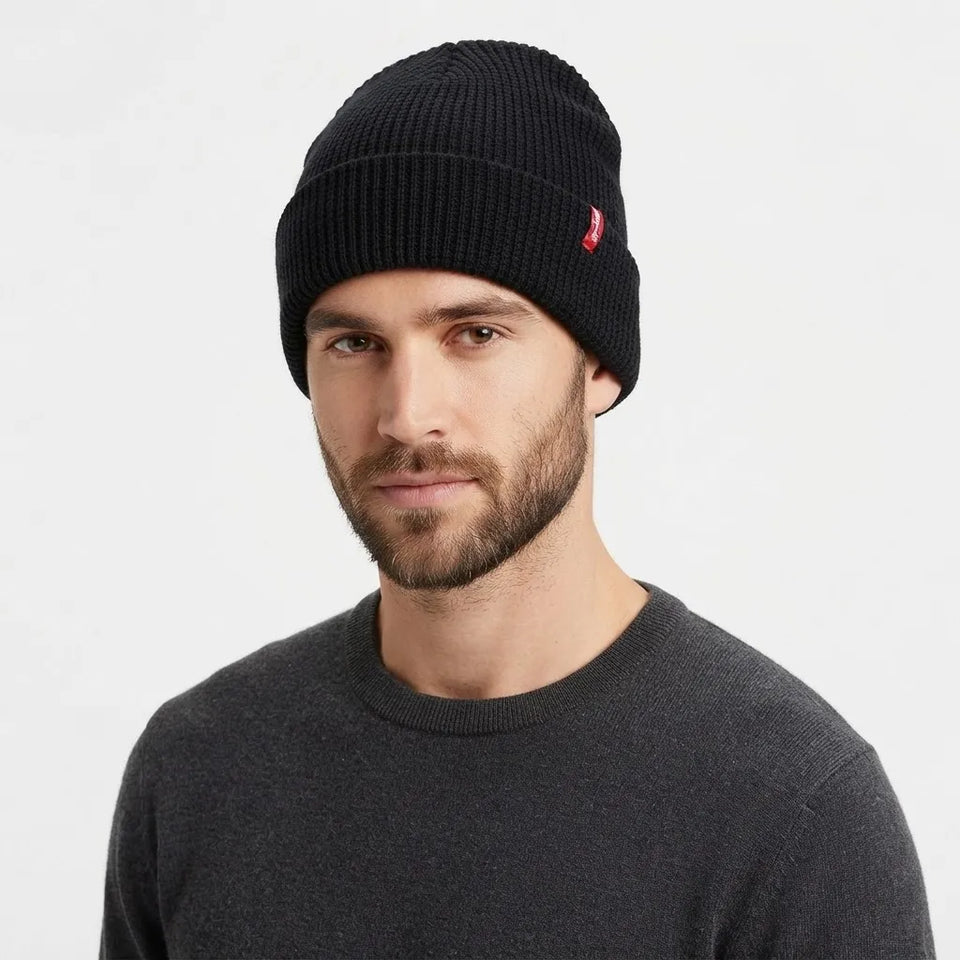 Levi's Men's Black Ribbed Cuffed Beanie Hat