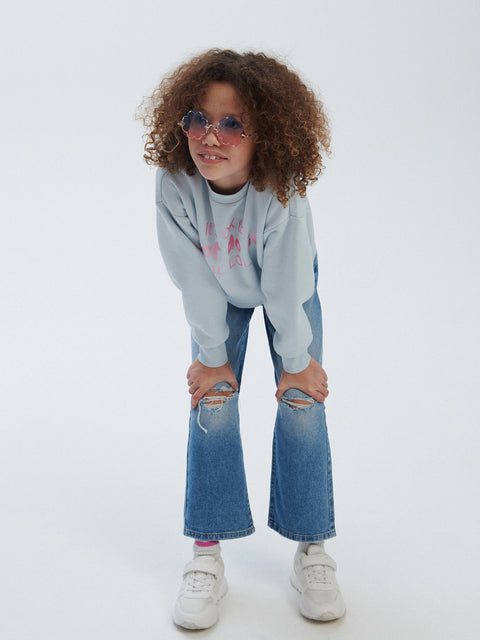 Reserved Girl's Light Blue Tracksuit Sweatshirt With High Cotton Content And Lettering | Reserved In Lebanon