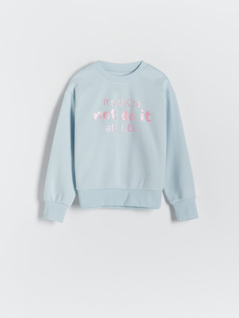 Reserved Girl's Light Blue Tracksuit Sweatshirt With High Cotton Content And Lettering | Reserved In Lebanon