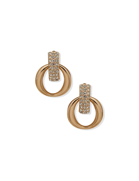 Gold hoop earrings with embedded stones on a white background