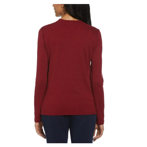 Rafaella Women's Burgundy Ribbed Button Detail Top|Rafaella In Lebanon