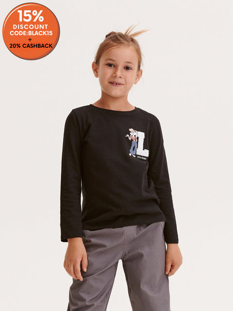 Reserved Girl's Black Looney Tunes Round Neck Long Sleeve Blouse | Reserved In Lebanon