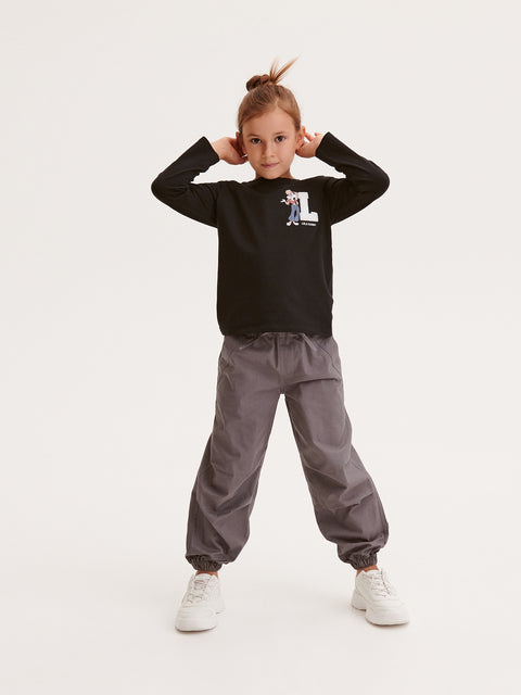 Reserved Girl's Black Looney Tunes Round Neck Long Sleeve Blouse | Reserved In Lebanon