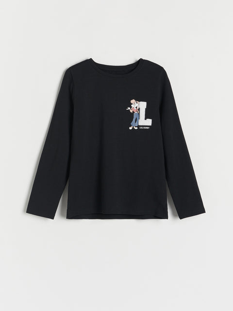 Reserved Girl's Black Looney Tunes Round Neck Long Sleeve Blouse | Reserved In Lebanon