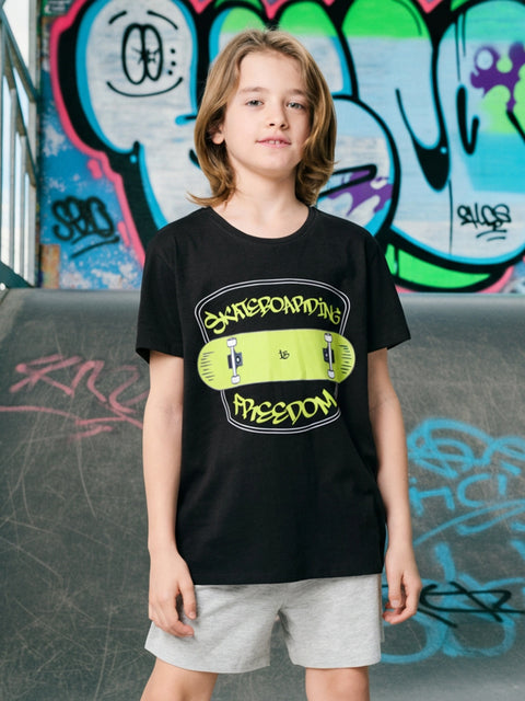Sinsay Boy's Black & Grey Two Piece Short Set With Print | Sinsay In Lebanon