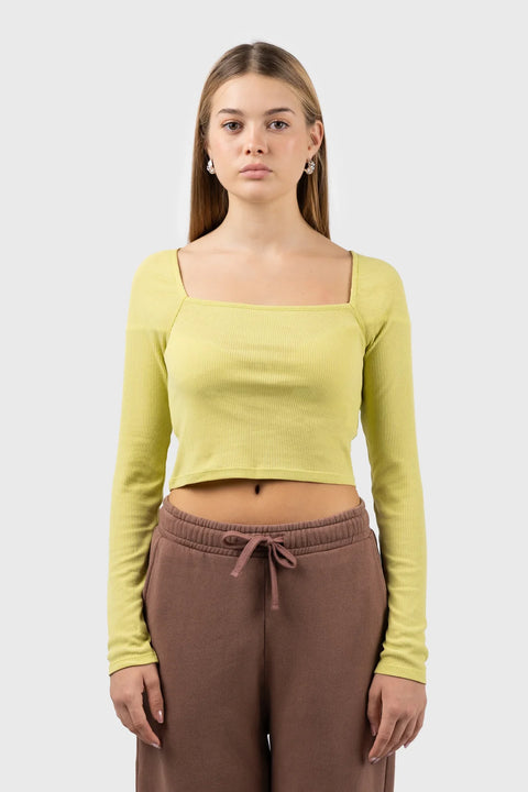 Nu-in Women's Green Cropped Square Neck Rib Top | Nu-in In Lebanon