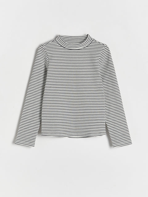 Striped long-sleeve shirt on a light gray background