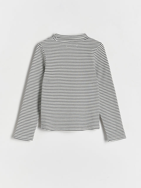 Striped long-sleeve shirt on a light gray background