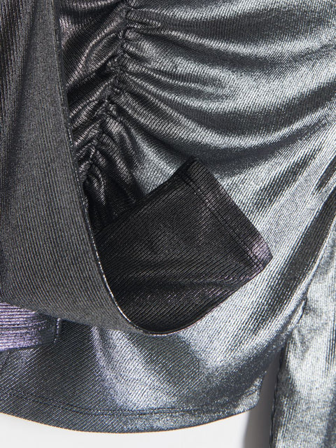Reserved Girl's Dark Gray Metallic Long Sleeve Ruched Blouse |Reserved In Lebanon