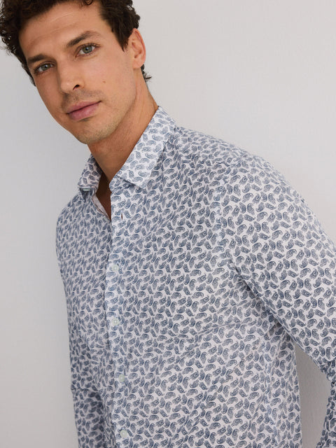 Reserved Men's Navy Slim Fit Cotton Shirt | Reserved In Lebanon