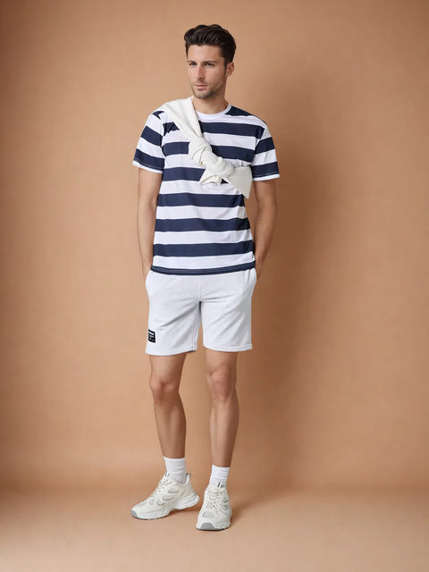 Sinsay Men's White & Navy Striped Short Sleeve T-Shirt | Sinsay In Lebanon