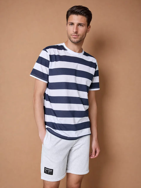 Sinsay Men's White & Navy Striped Short Sleeve T-Shirt | Sinsay In Lebanon
