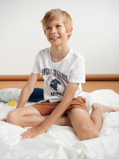Sinsay Boy's White & Brown Printed Pajama Set |Sinsay In Lebanon
