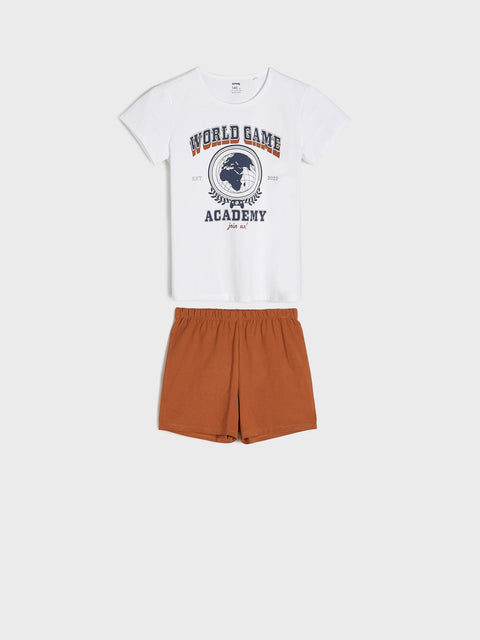 Sinsay Boy's White & Brown Printed Pajama Set |Sinsay In Lebanon
