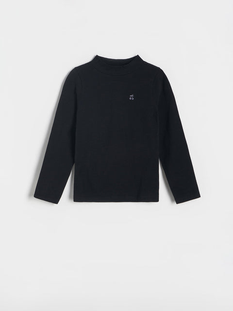 Reserved Girl's Black Embroidered Cotton High Neck Long Sleeve Blouse | Reserved In Lebanon