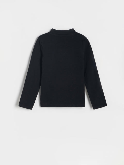 Reserved Girl's Black Embroidered Cotton High Neck Long Sleeve Blouse | Reserved In Lebanon