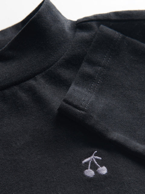 Reserved Girl's Black Embroidered Cotton High Neck Long Sleeve Blouse | Reserved In Lebanon