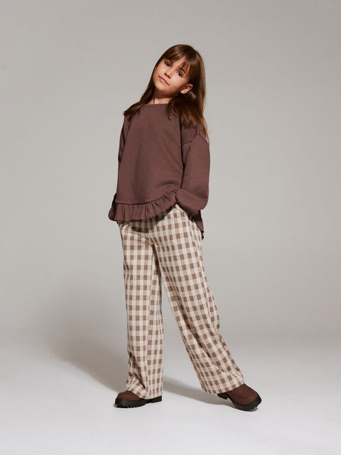Reserved Girl's Brown & Beige Checkered Loose Leg Trouser |Reserved In Lebanon