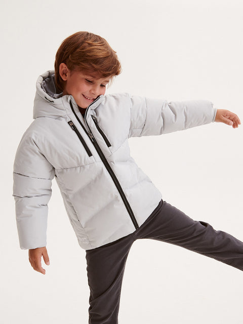 Reserved Boy's Light Grey Quilted Jacket With Hood | Reserved In Lebanon