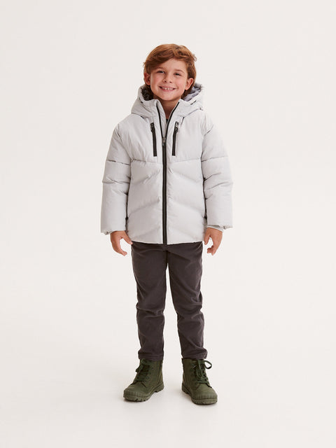 Reserved Boy's Light Grey Quilted Jacket With Hood | Reserved In Lebanon