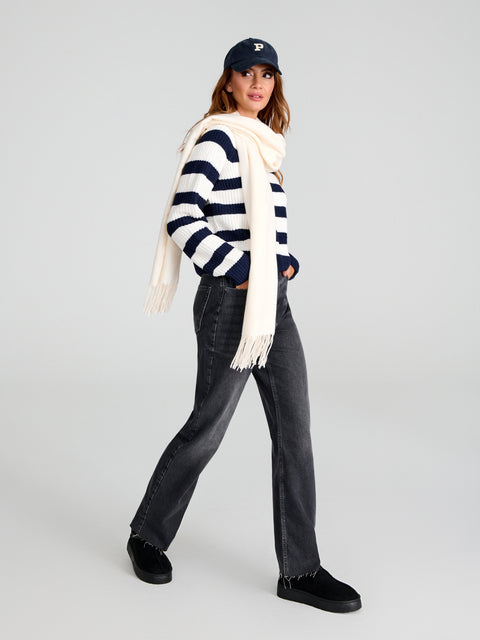 Sinsay Women's White & Navy Striped Knitted Sweater|Sinsay In Lebanon