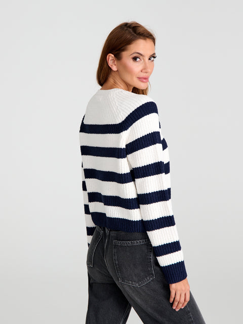 Sinsay Women's White & Navy Striped Knitted Sweater|Sinsay In Lebanon