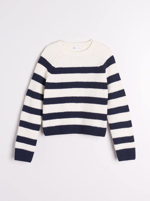 Sinsay Women's White & Navy Striped Knitted Sweater|Sinsay In Lebanon