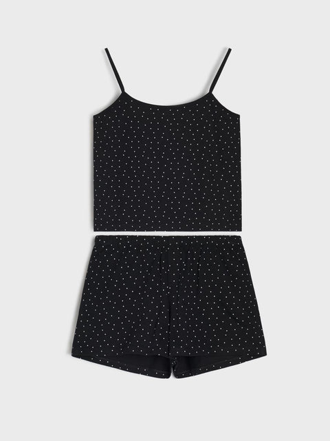 Sinsay Women's Black Polka Dot Short Pajama Set 2pcs | Sinsay In Lebanon