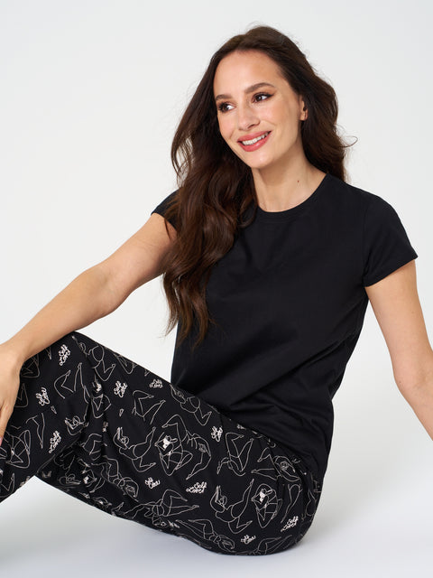 Sinsay Women's Black Two Piece Cotton Pajama Set | Sinsay In Lebanon