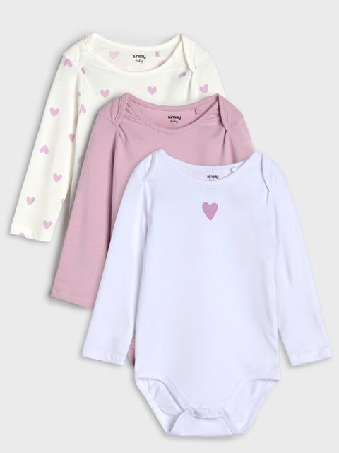 Sinsay Baby Girl's White/Light Purple Bodysuit 3pcs   | Sinsay in Lebanon