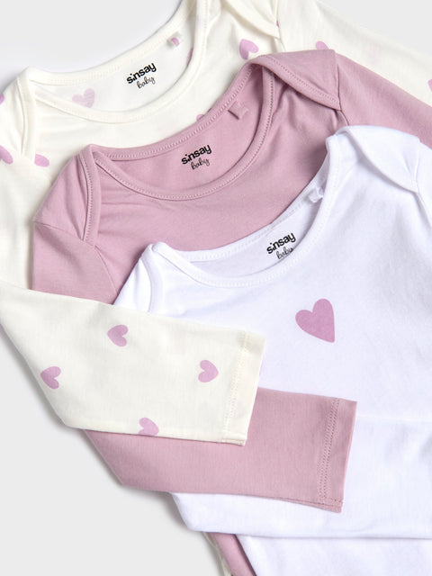 Sinsay Baby Girl's White/Light Purple Bodysuit 3pcs   | Sinsay in Lebanon