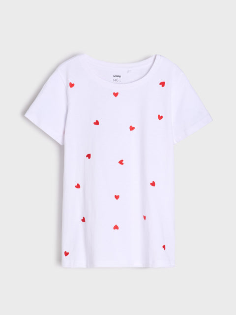 Sinsay Girl's White Heart Printed T-Shirt | Sinsay In Lebanon