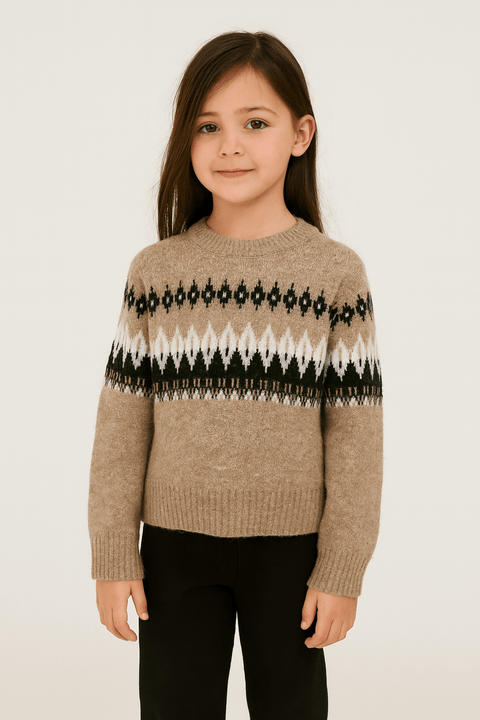 POMPdeLUX Girl's Beige/Brown Long-Sleeve Sweatshirt |POMPdeLUX in Lebanon