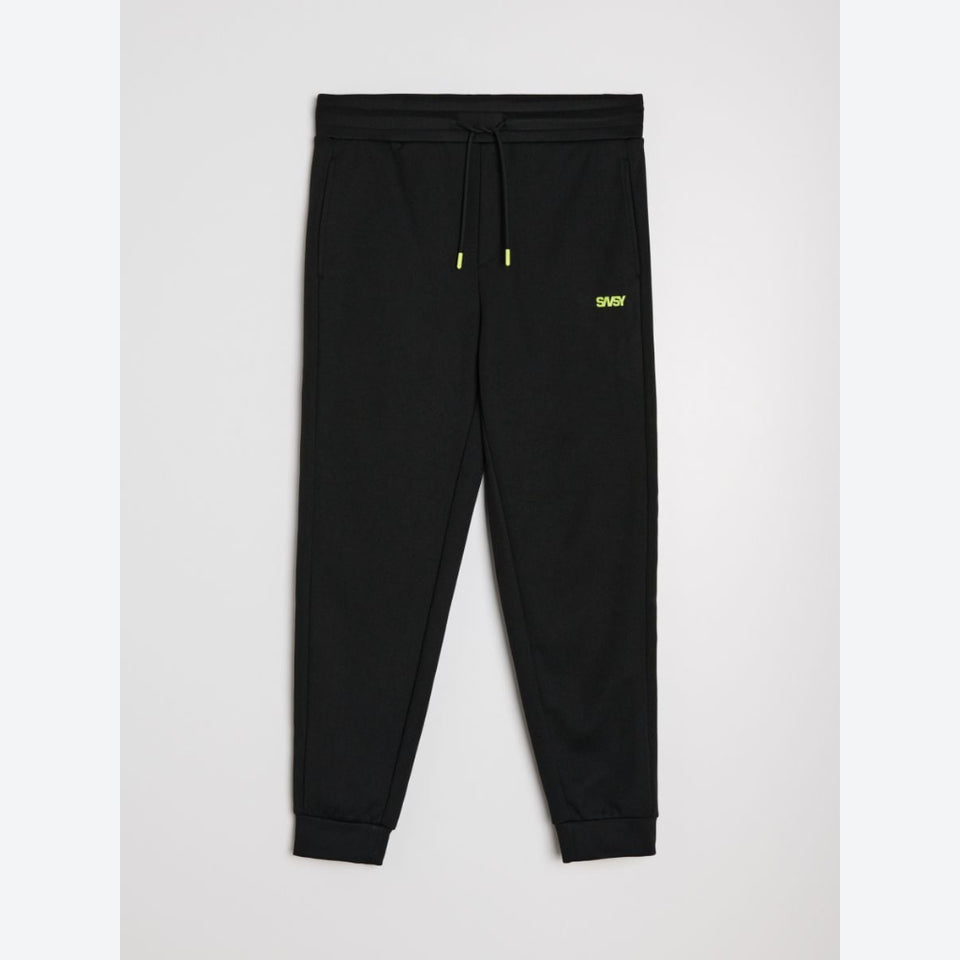 Sinsay Men's Black With Neon Yellow Drawstring Sweatpants