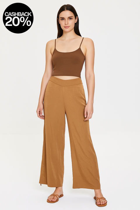 Forever 21 Women's Camel Loose Wide Leg Lightweight Pant | Forever 21 In Lebanon