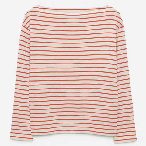 Mango Women's White/Coral Striped Long-Sleeveless Blouse| Mango in Lebanon
