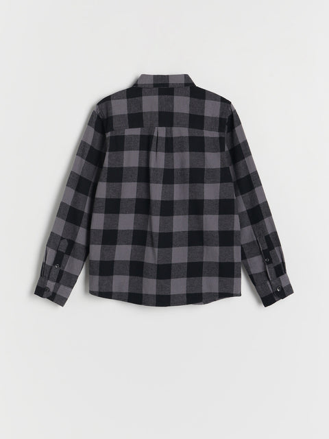 Black and gray checkered shirt on a white background