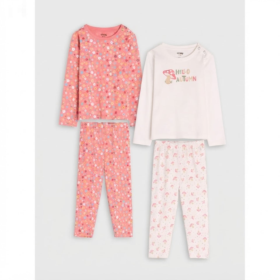 Sinsay Baby Girl's White & Dusty Rose Graphic Printed 2-Pack Pajama Set