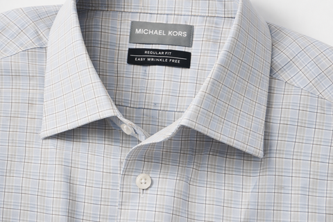 Michael Kors Men's Light Blue & Gray Non-Iron Plaid Dress Shirt |Michael Kors In Lebanon