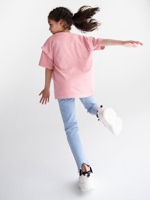 Reserved Girl's Coral Decorative Short Sleeves T- Shirt | Reserved In Lebanon