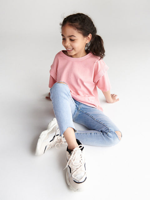 Reserved Girl's Coral Decorative Short Sleeves T- Shirt | Reserved In Lebanon