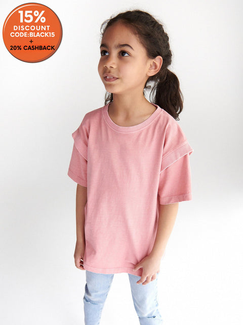 Reserved Girl's Coral Decorative Short Sleeves T- Shirt | Reserved In Lebanon