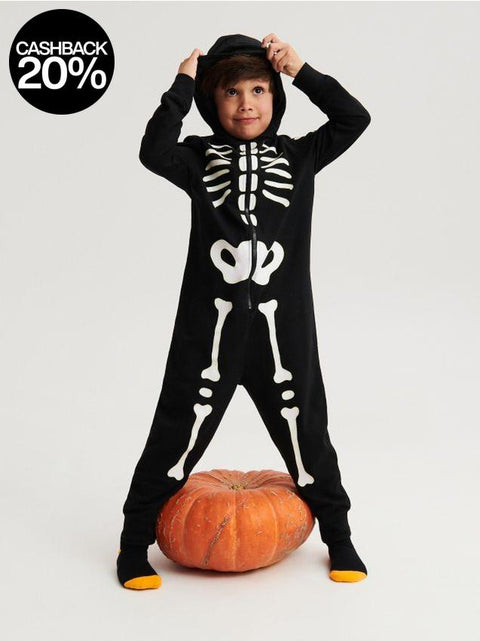 Reserved Baby Boy's Black Skeleton Printed Hooded Overall | Reserved In Lebanon