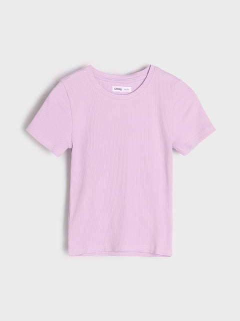 Sinsay Girl's Purple Ribbed Knit T-Shirt | Sinsay In Lebanon